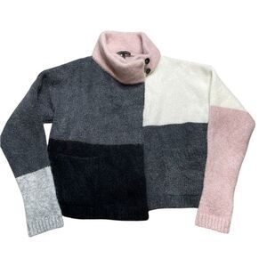 Sarah Pacini Merino Mohair BlendColorblock Sweater Gray White and Pink One Size